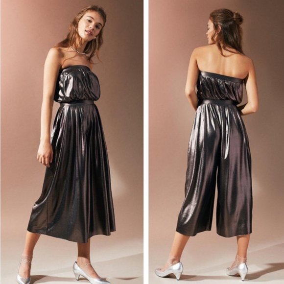Urban Outfitters Metallic Gunmetal/Bronze Strapless Jumpsuit - Picture 1 of 13
